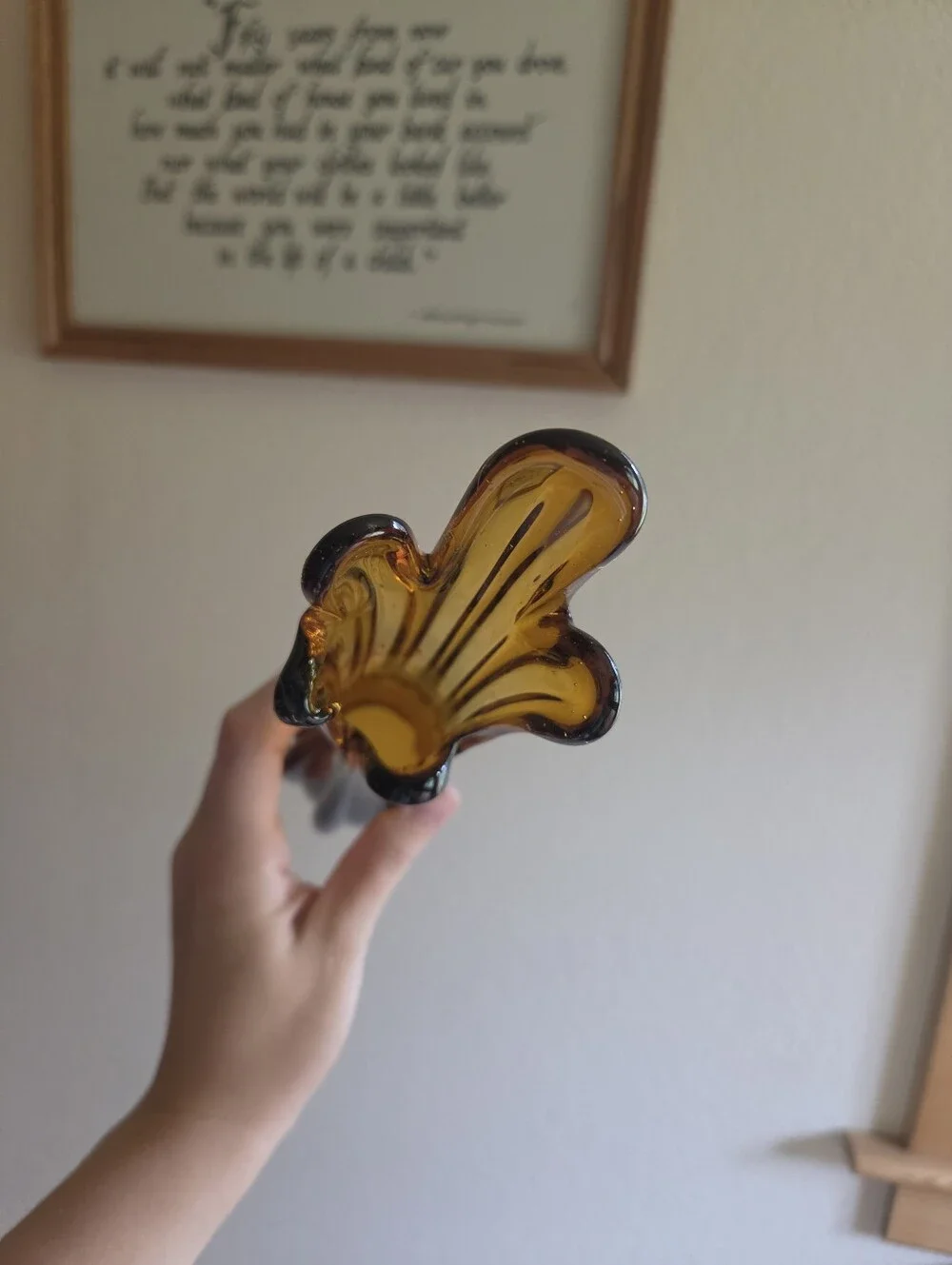 Mid century modern Murano vase in amber colored glass